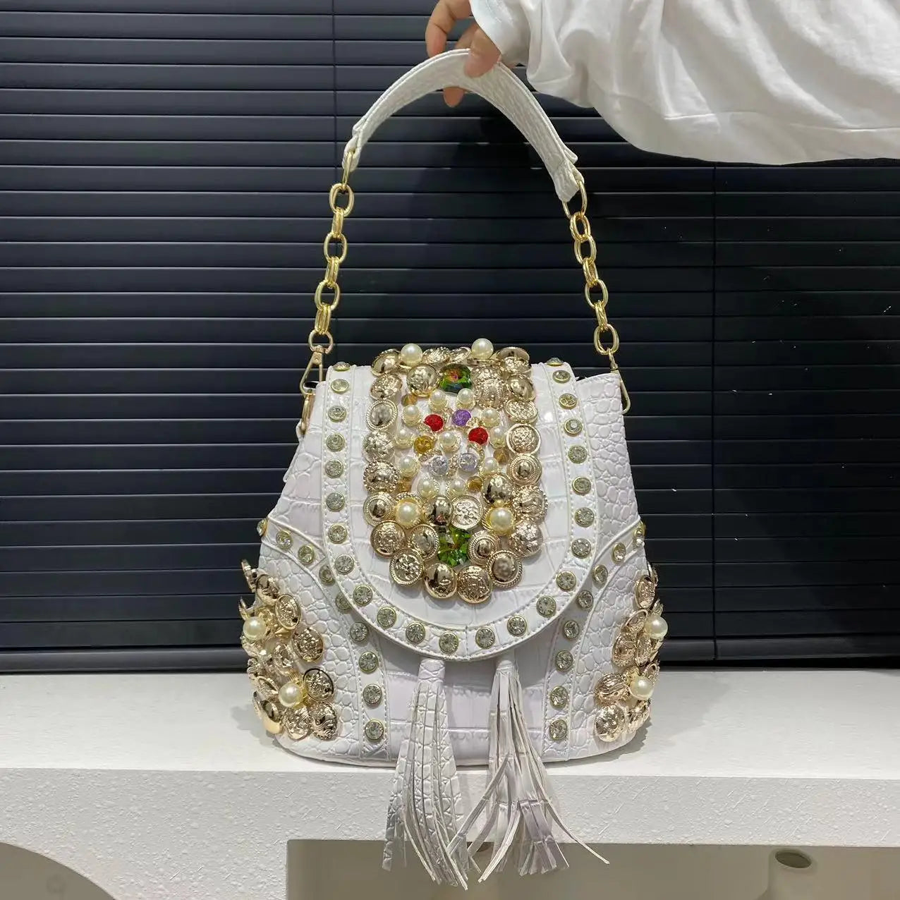 Women's New Backpack Elegant Diamond-encrusted Backpacks Multi-functional Beaded Trendy Crossbody Bucket Bag Large Capacity