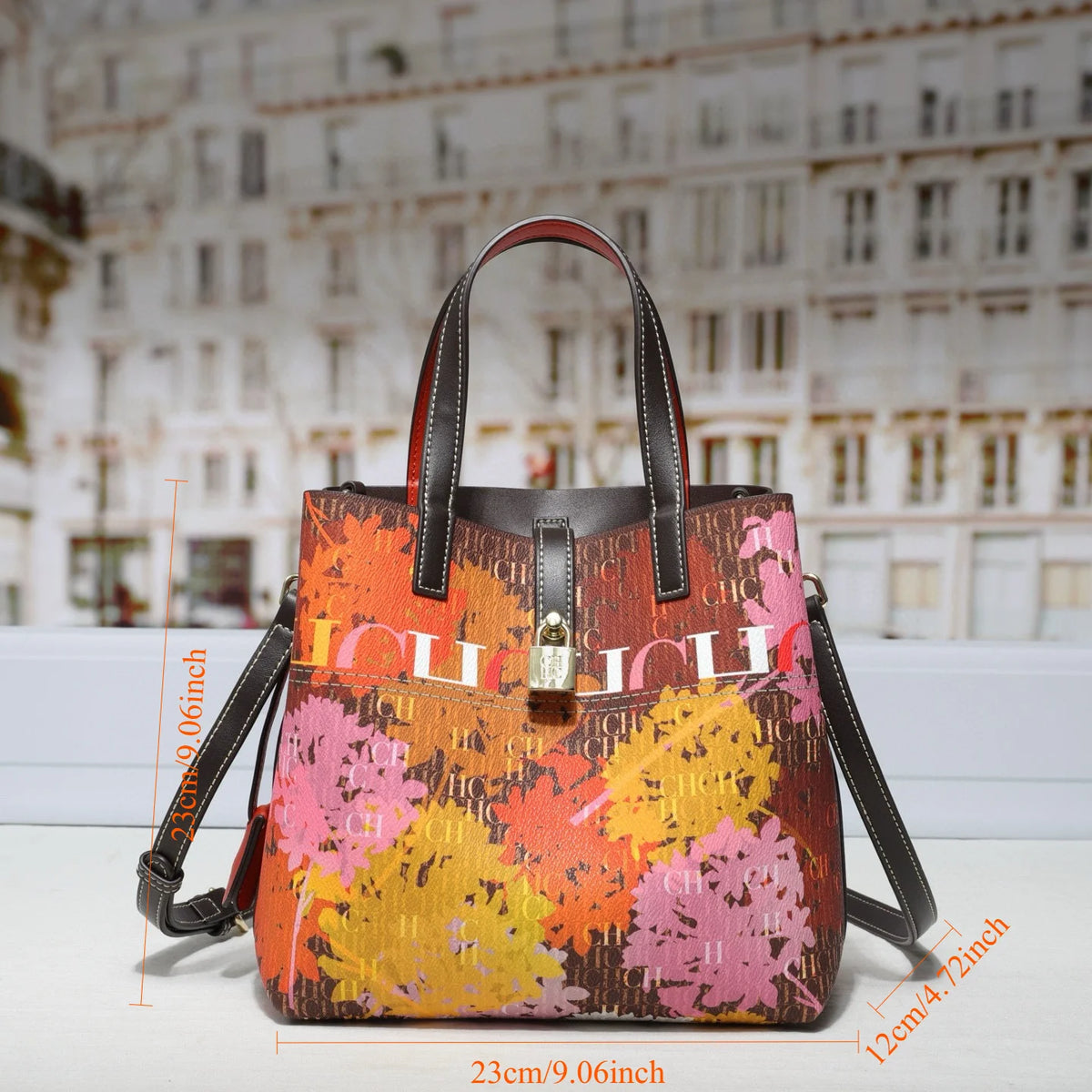Printed Faux Leather Bucket Shoulder Bag