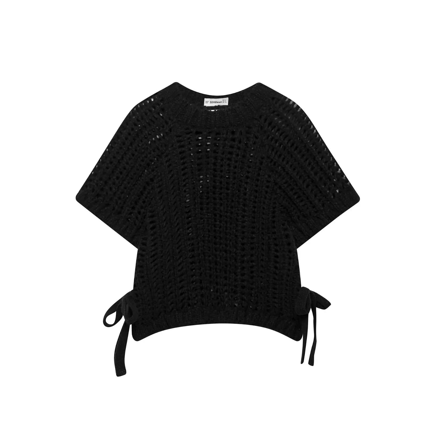 Soft Crochet With Side Bow Short Sleeves Knit Top For Women