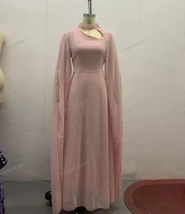 Solid Color Lace Up Cape Sleeve Maxi Dress For Women