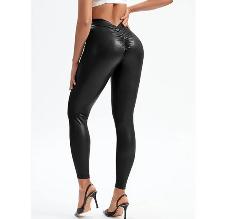 Sexy Pants for Women Fashionable and Versatile Pencil PU Leather Elastic Tight V-waist Trousers Female Summer and Fall 2025 New