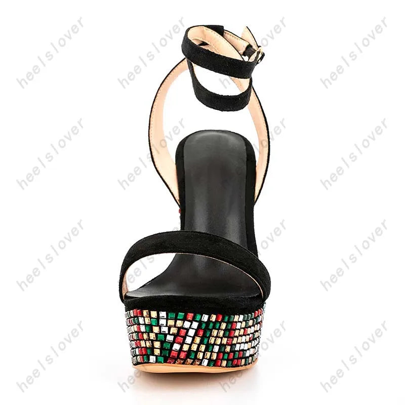 Rhinestone Platform Wedge Sandals