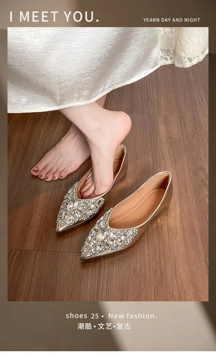 Elegant Patent Leather Rhinestone Ballet Flats for Women