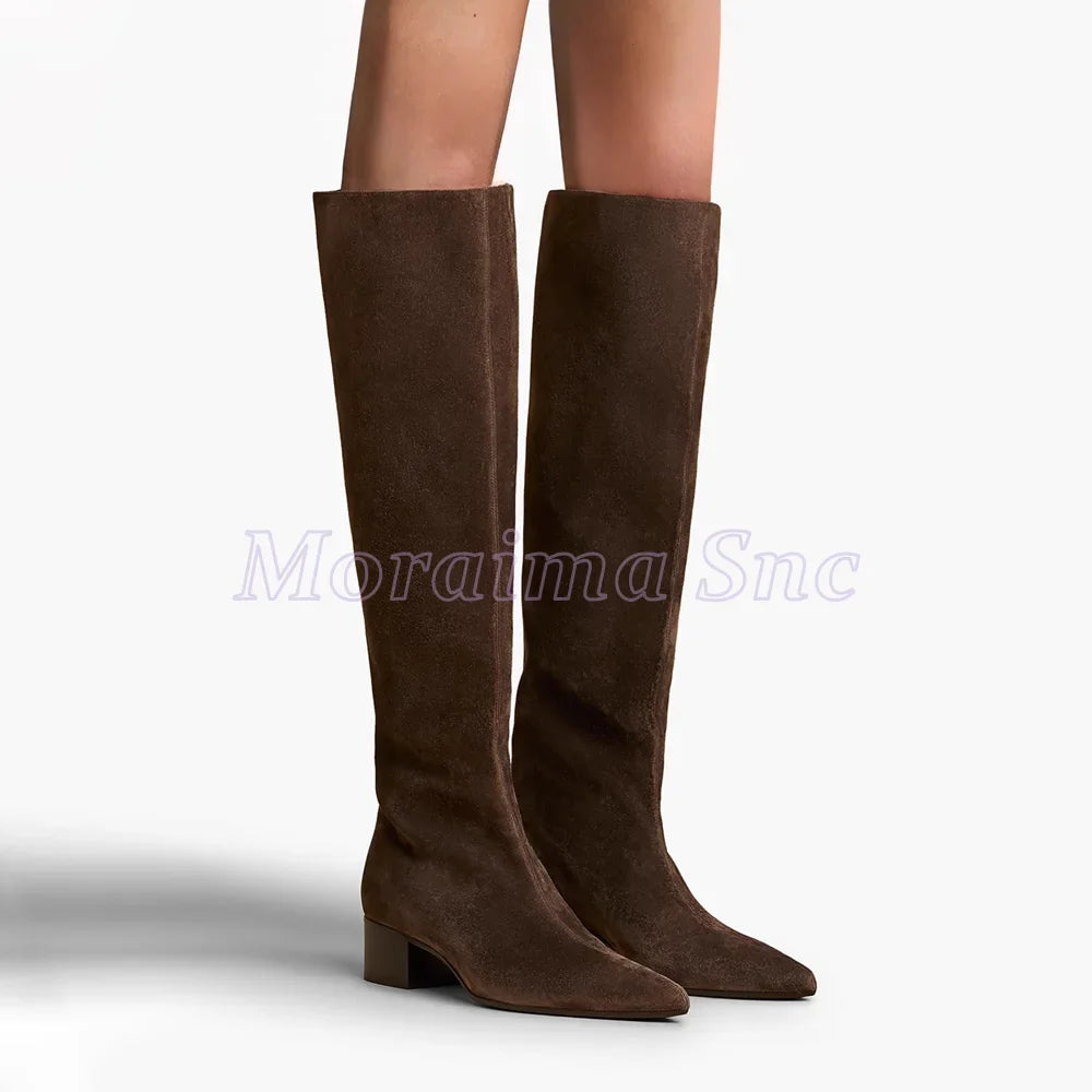 Python Pattern Pointed Toe Block Heel Knee High Boots For Women
