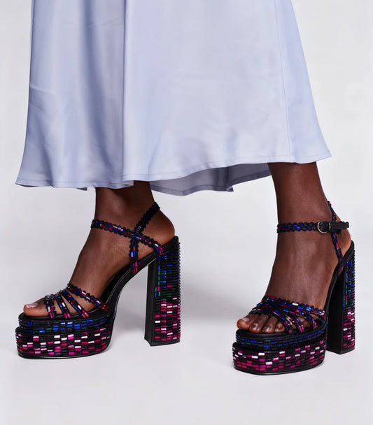 Black Crystal Chunky Platform Sandals