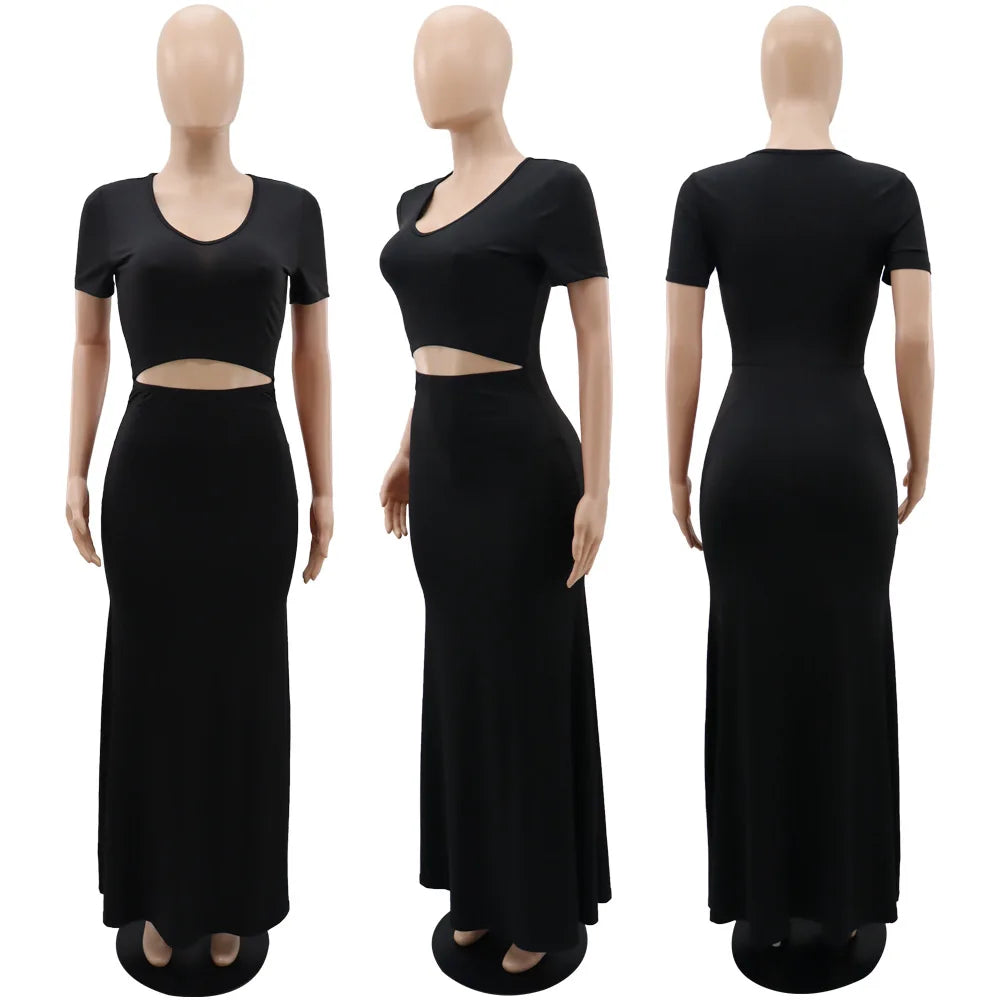 Hollow Out Floor Length Slim Fit Knit Dress for Women