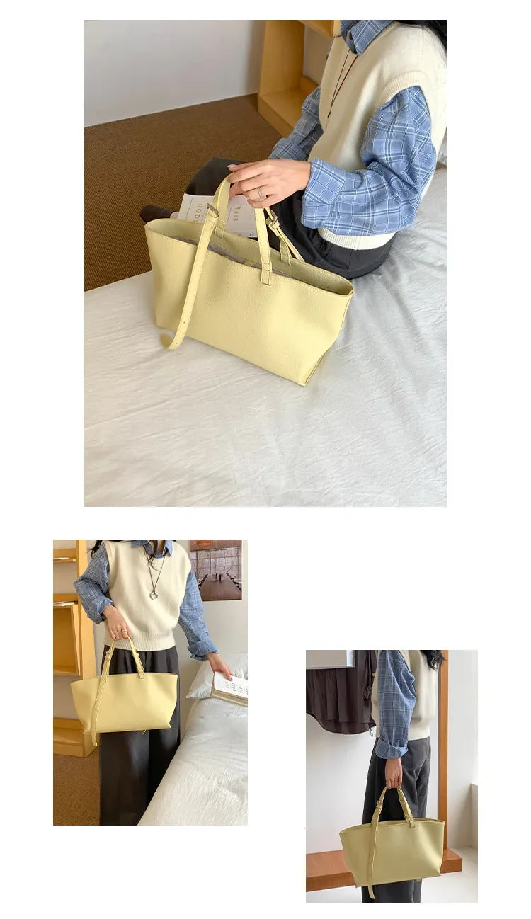 Large Capacity PU Leather Casual Soft Tote Bag for Women