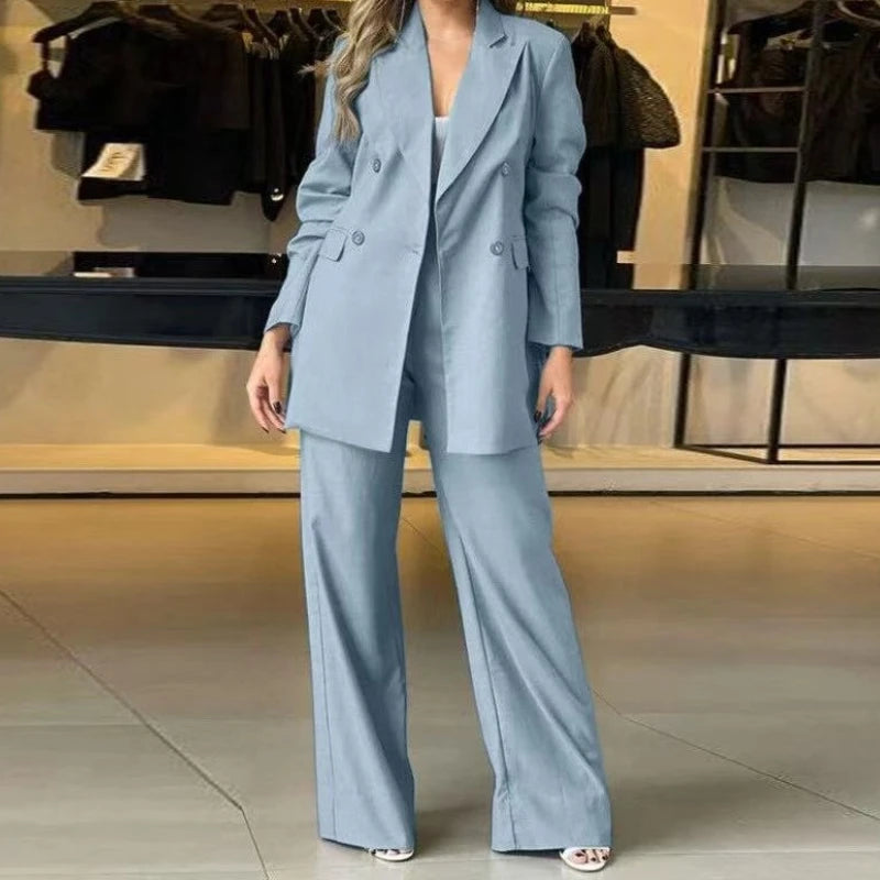 Two Piece Sets Women Blazer Office Lady Peaked Lapel Blazer Suits Elegant High Waist Trouser Outfits Fashion Pant Suit 2025 Fall