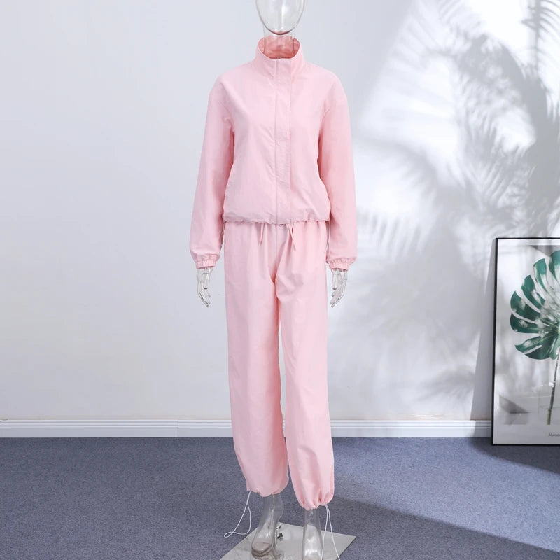 Ruffle Hem Jacket and Jogger Pants Two Piece Set for Women