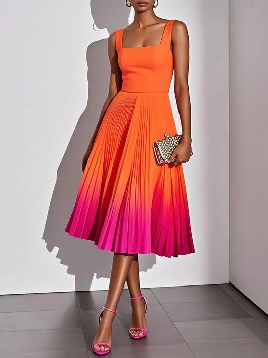 Pleated Gradient Midi Dress