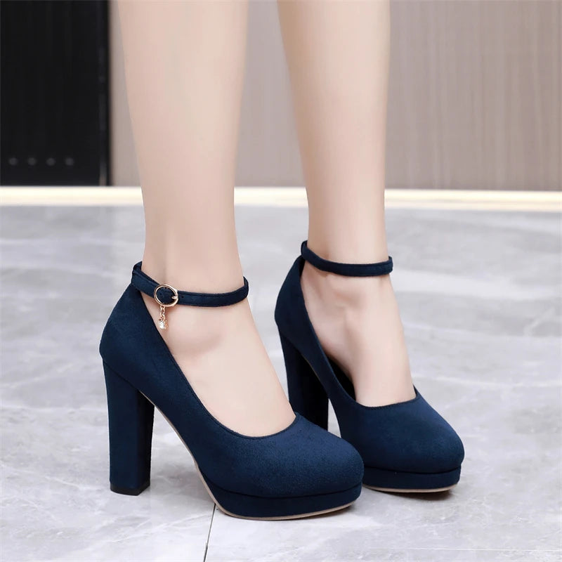 Square Toe Ankle Strap Heel Pumps