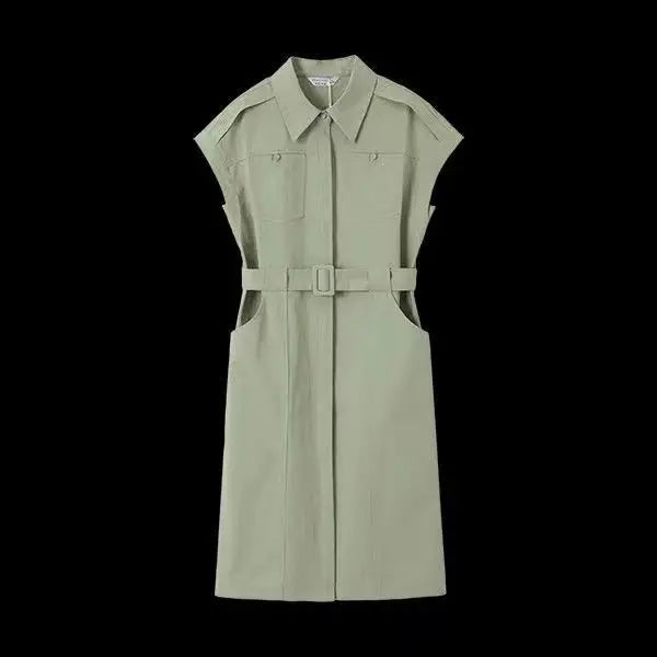 Single Breasted Green Midi Skirt With Pockets For Women