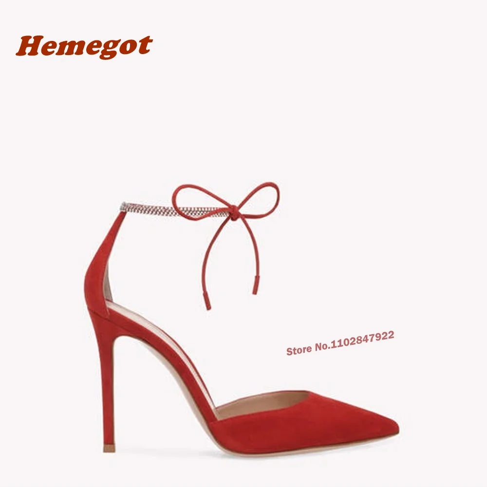 Lace Up Pointed Toe Pumps with Ankle Strap for Women