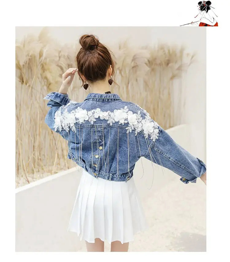 Designer Trend Woman Coat Special Winter Denim Jacket Sequin Fringe Crop Jean Jackets for Women 2025 Spring Autumn Coats Novelty