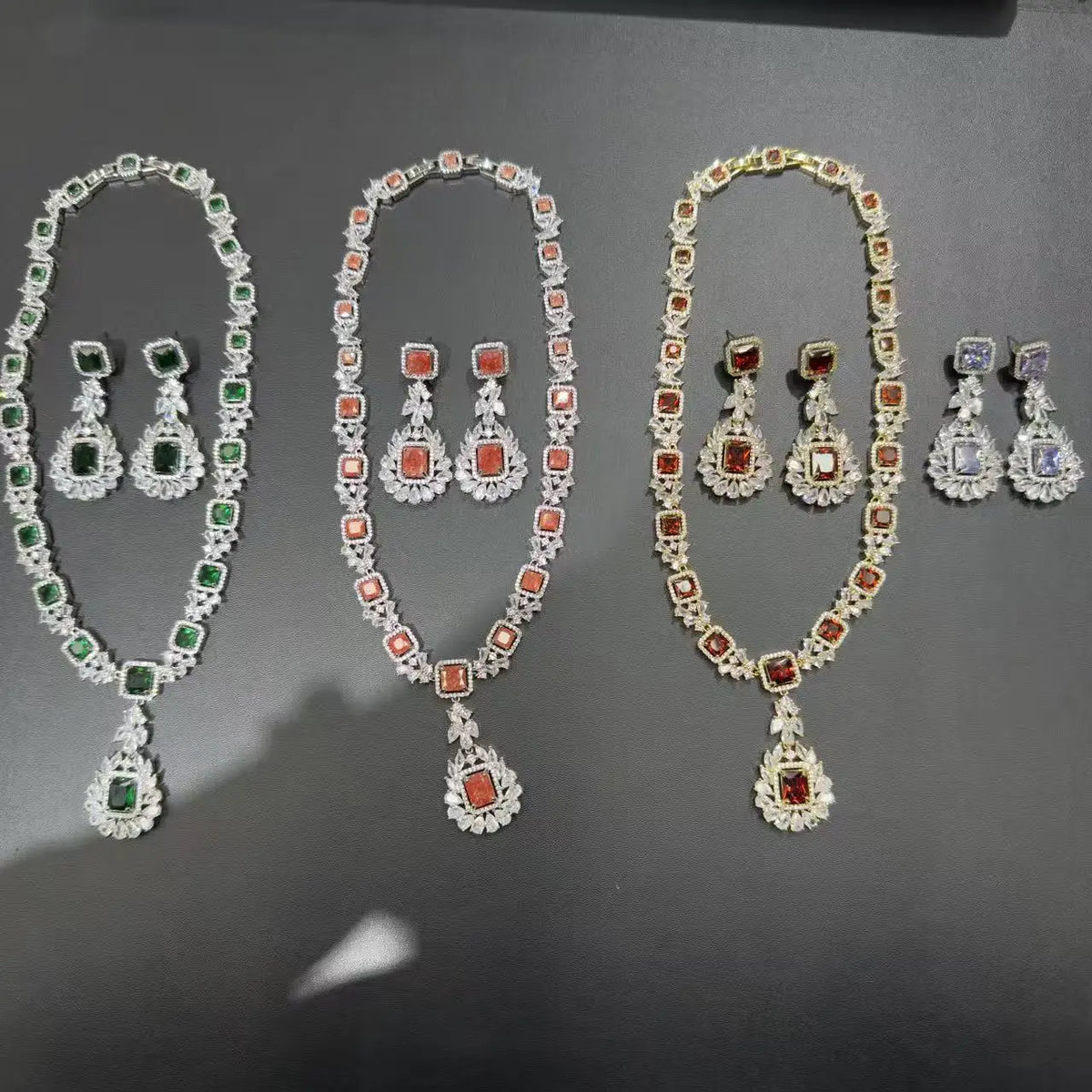 Multicolor Flower Zircon Necklace and Earring Set for Women