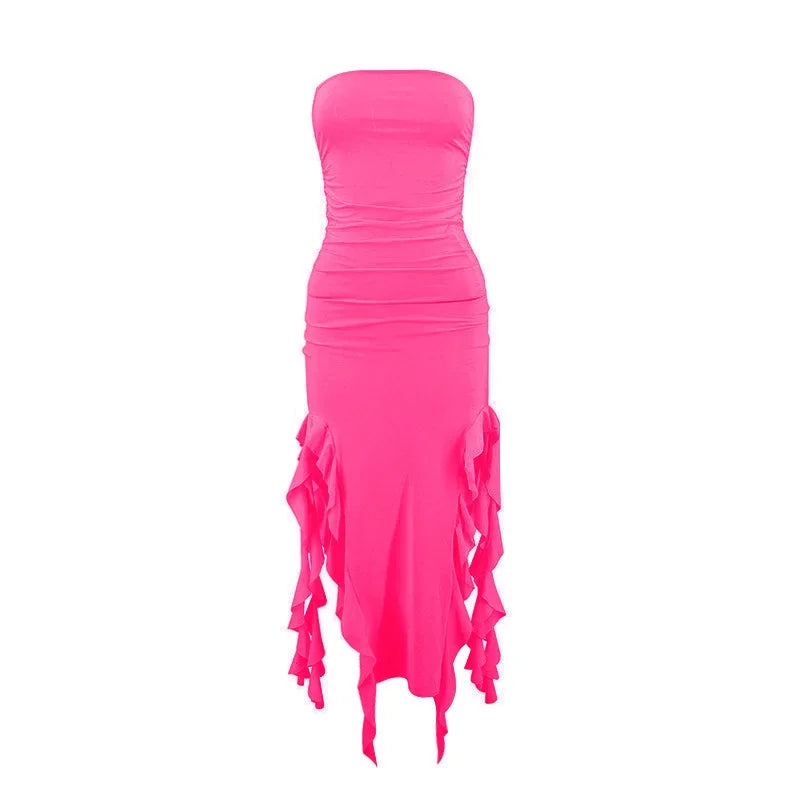 Short Dresses Womens Fashion New Sexy Spicy Girl Sleeveless Strapless Sweet Split Asymmetric Casual Party Long Dress 2025 Summer