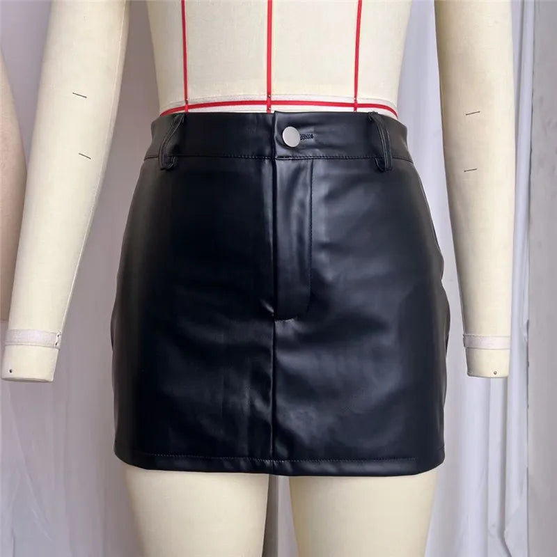 Slim Fit Faux Leather Zippered Mini Skirt for Women