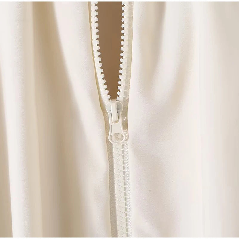Zip Up High Neck Puff Sleeve Cropped Jacket For Women