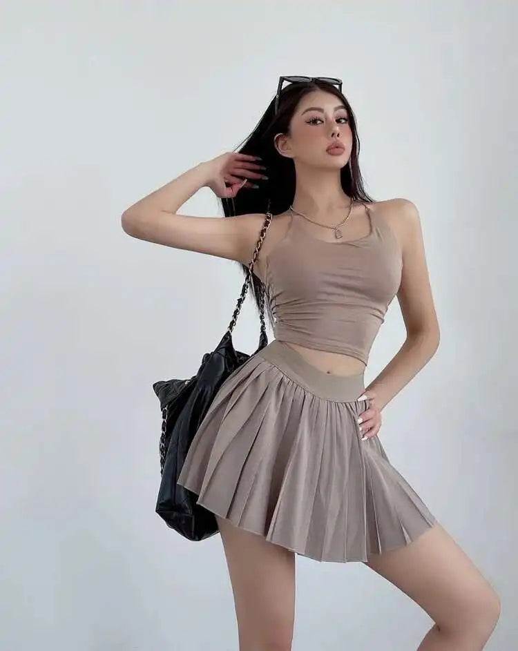High-Waisted Pleated Mini Skirt