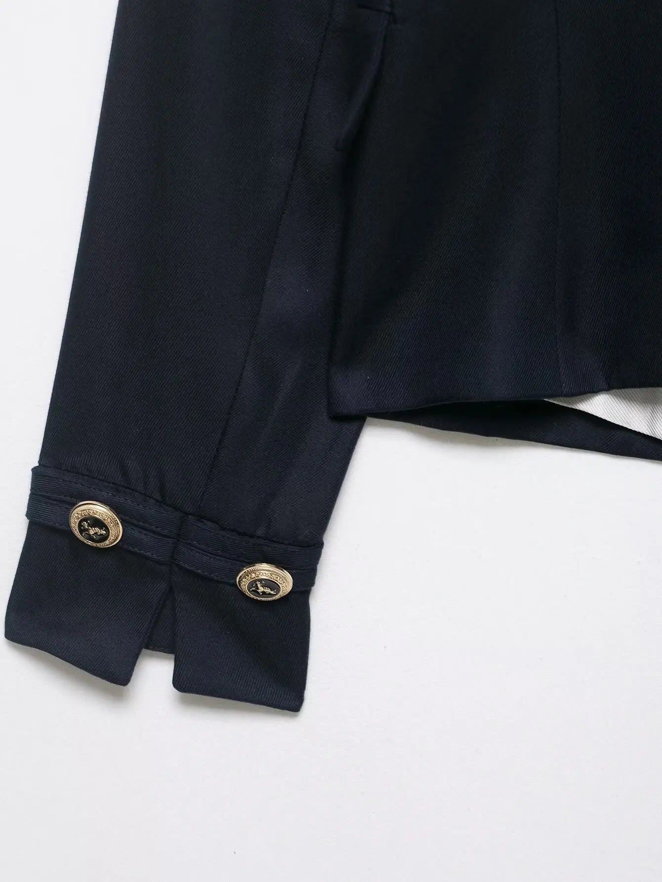 Stand Collar Single Breasted Navy Blue Coat for Women