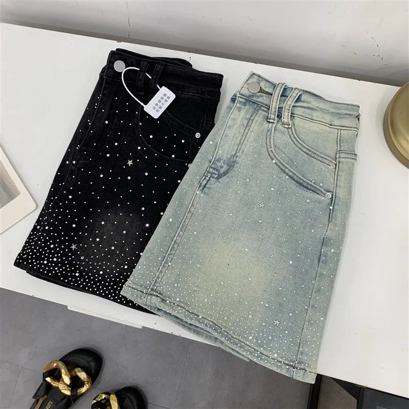 High-Waisted Mini Dress With Rhinestone Embellishments Sensible Design Denim Skirt For Women New Summer Style #17