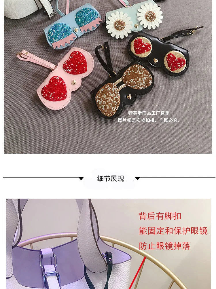 Diamonds cute glasses clip ins fashion sunglasses bag portable sunglasses case protective cover bag bag hanging jewelry