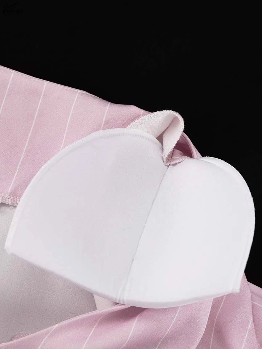 Oymimi Casual Pink 2 Piece Sets Woman Outfits Fashion V-Neck Lace-Up Long Sleeve Blouses And High Waist Slim Mini Skirts Sets