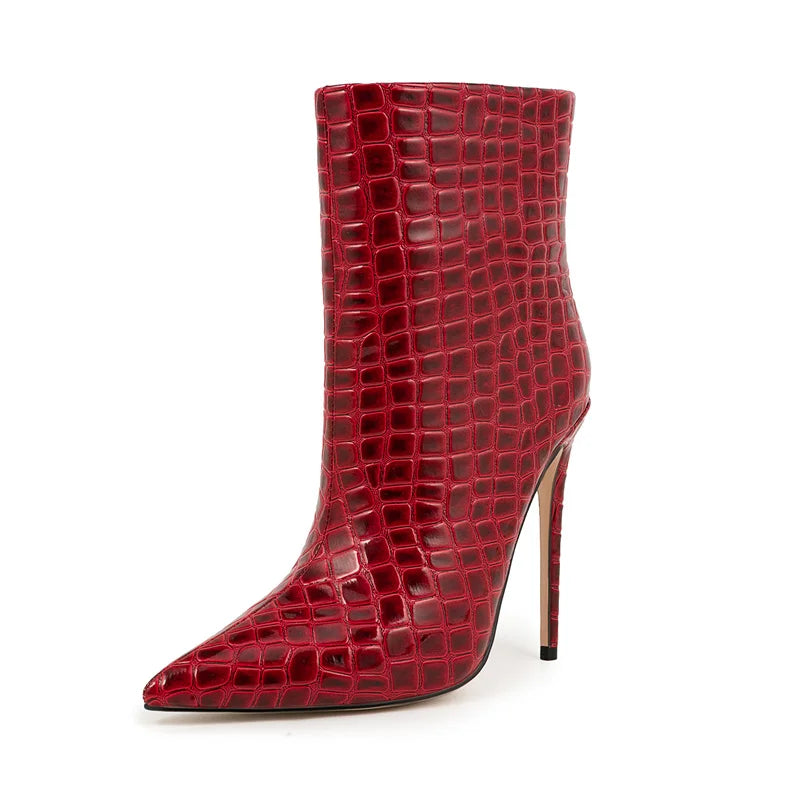 Pointed Toe Zipper Retro Stone Pattern Ankle Boots For Women