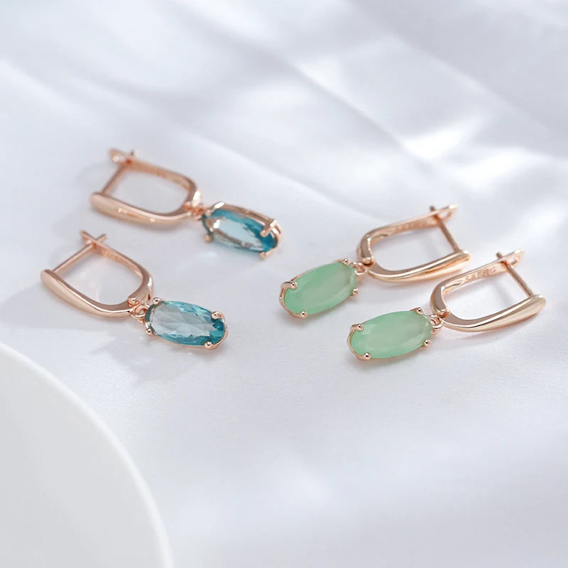 Green Zircon Antique Gold Tone Drop Earrings for Women