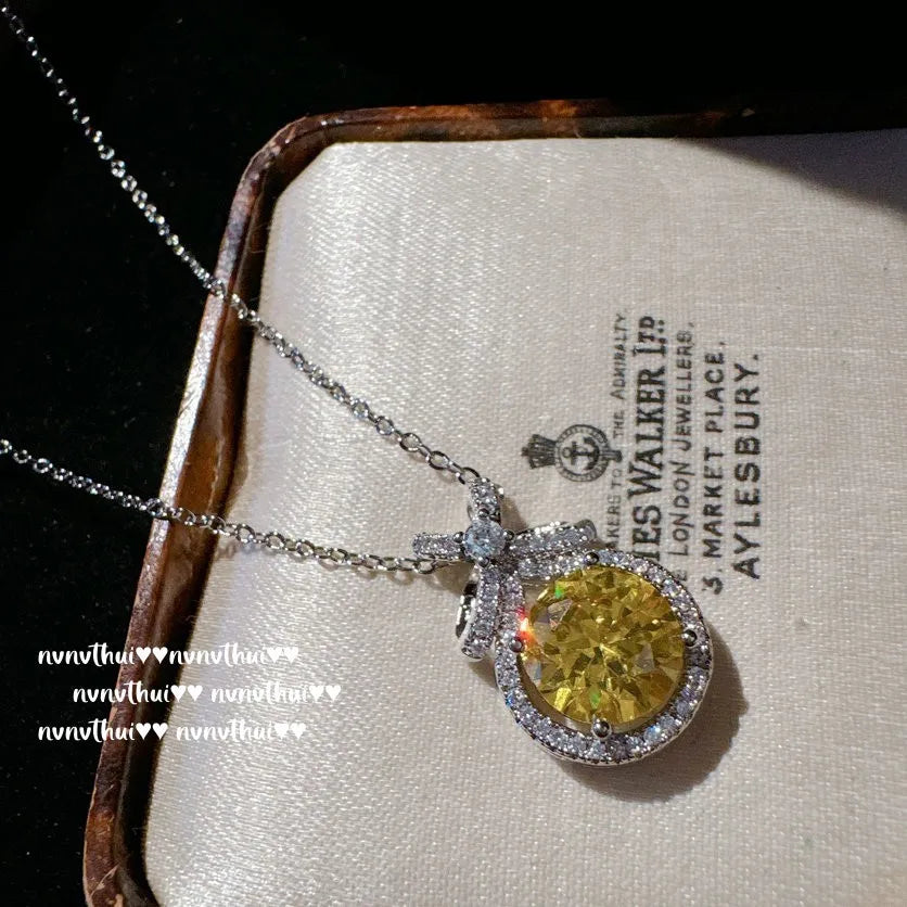 Round Cut Yellow Cubic Zirconia Bridal Jewelry Set for Women