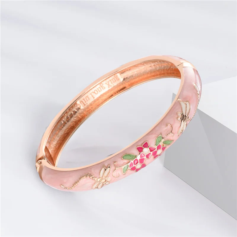 Floral Enamel Bangle Bracelet