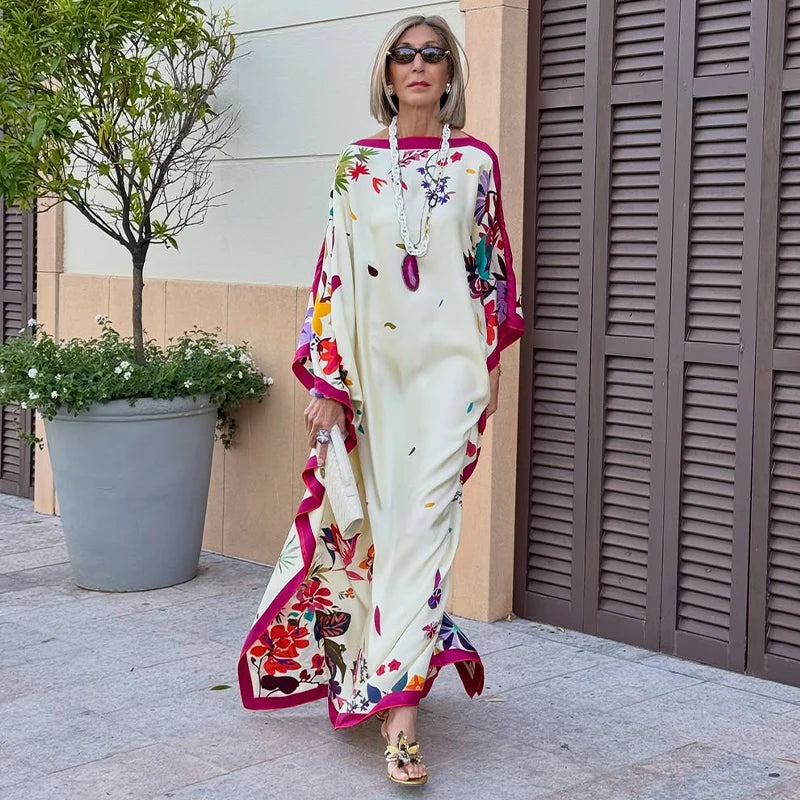 Casual Print Pleated Maxi Beach Vacation Chic Dress for Women