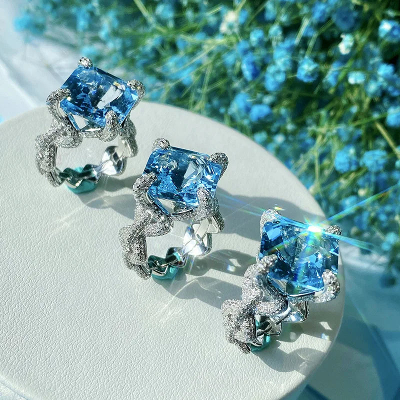 Princess Cut Zircon Band Ring in Sterling Silver for Women