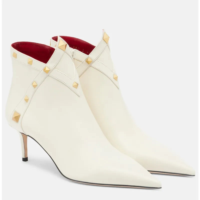 Studded Leather with Gold Rivet Detail Ankle Boots for Women