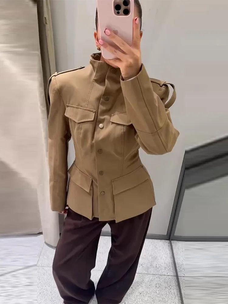 Lightweight Stand Collar Single Breasted Slim Coat for Women