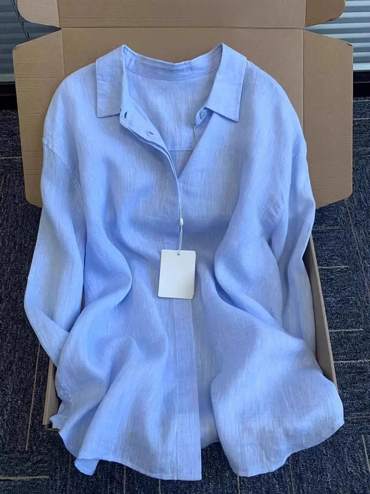 Solid Color V Neck Long Sleeve Casual Blouse for Women