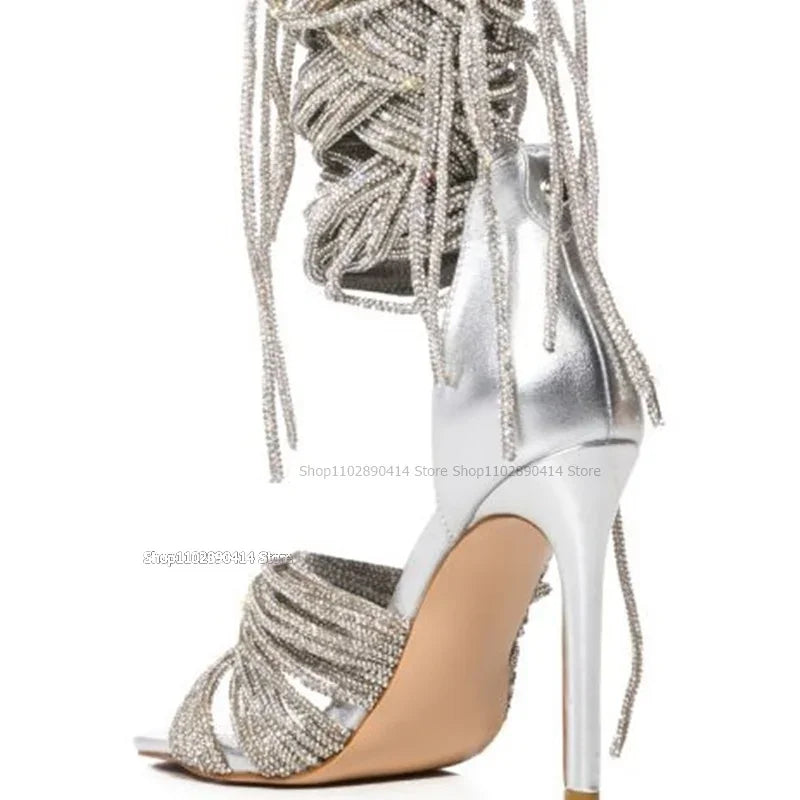 Open Toe Rope Detail Stiletto Sandals Front and Rear Straps for Women
