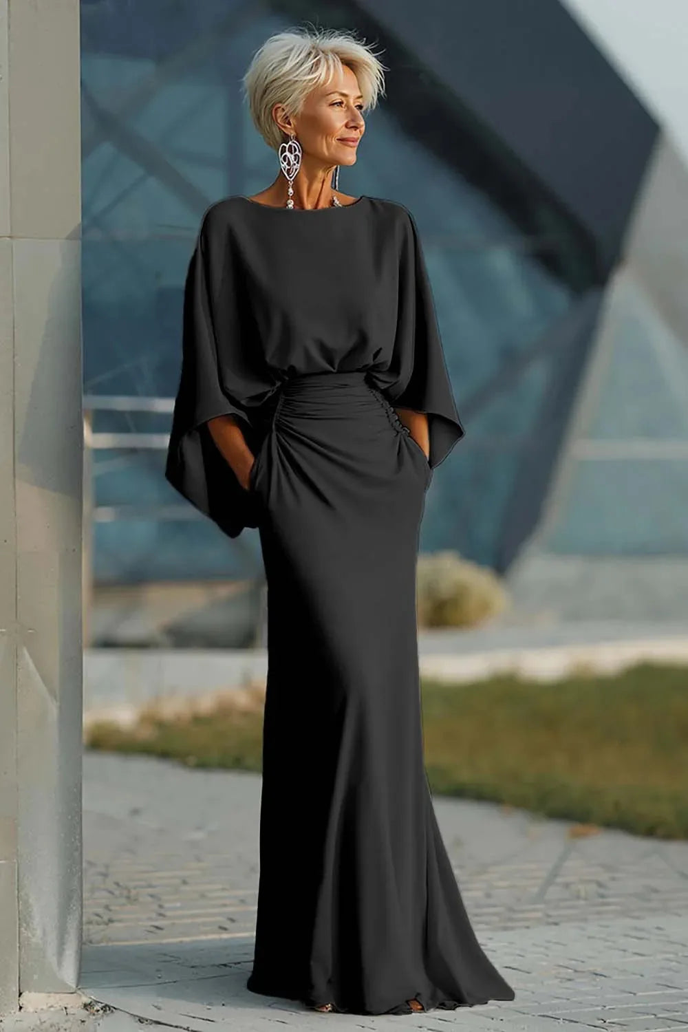 Satin Backless Ruched Evening Gown