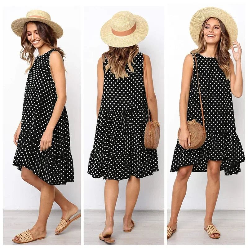 Summer Bohemian Dot Print Backless V Neck Dress For Women
