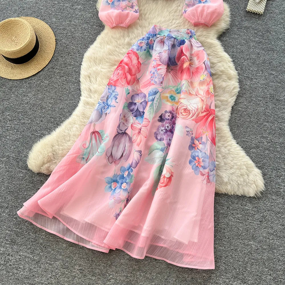 Floral Two Piece Skirt Set With Long Sleeves for Women
