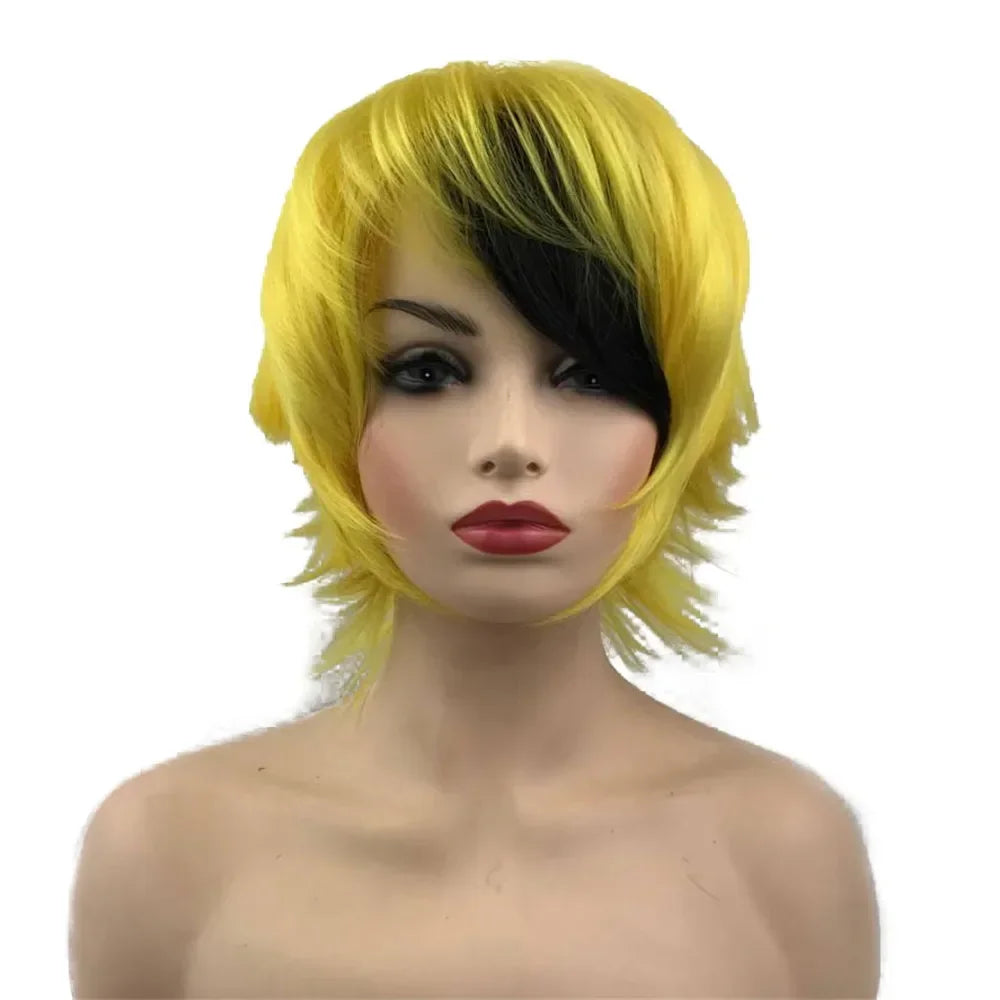 Straight Blue And Red Synthetic Cosplay Wig For Women