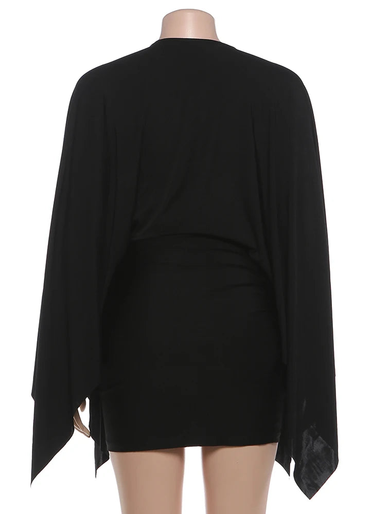 Satin Deep V Neck Mini Dress With Long Sleeves for Women