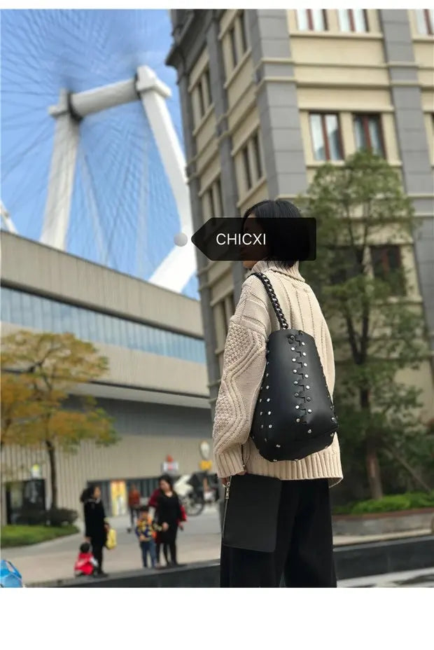 Original Designer Brand Chain Bucket Bag New Handbag Rivet Shoulder Bags for Women Сумка Женская