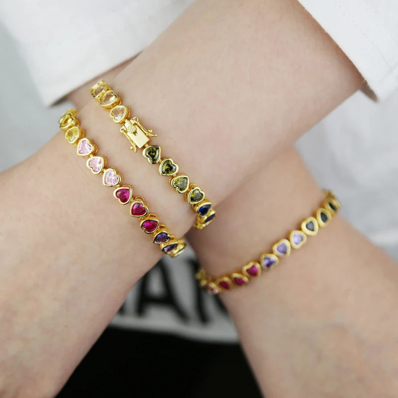 Rainbow Heart Bracelet And Necklace Set