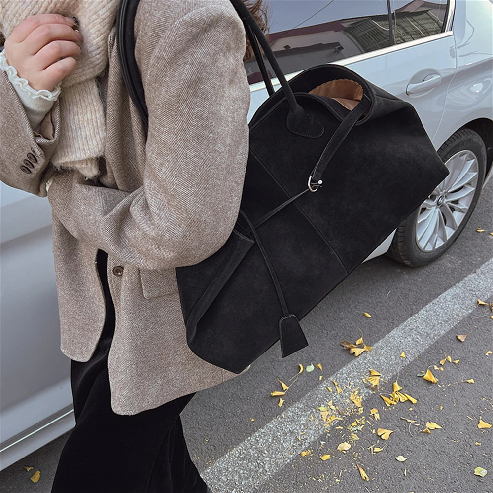 Luxurious Faux Suede Pure Color Retro Shoulder Tote Bag for Women