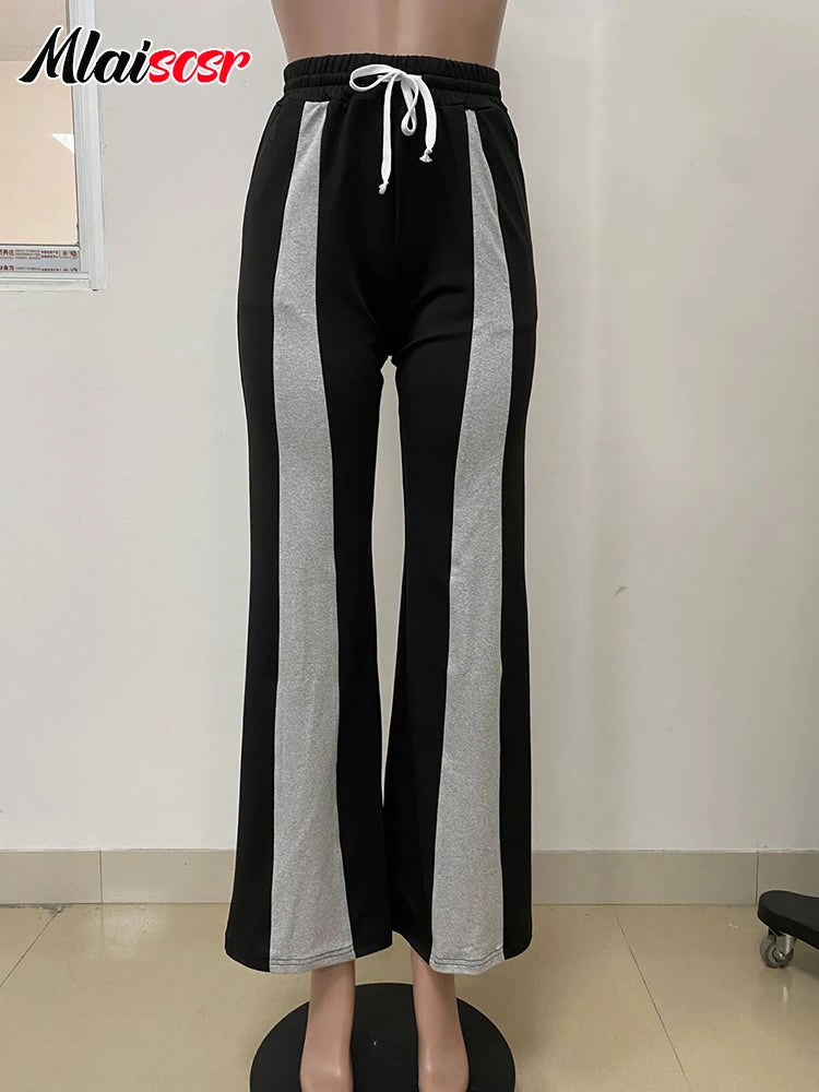 Mlaiscsr Fashion Pink Patchwork Loose Wide Leg Pants Women Drawstring High Waist Trousers Casual Streetwear Bottoms Sweatpants