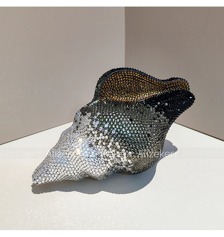 Glamorous Crystal Conch Shaped Rhinestone Evening Bag for Women