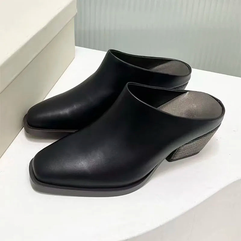 Square Heel Suede Mules With Bead Accents For Women