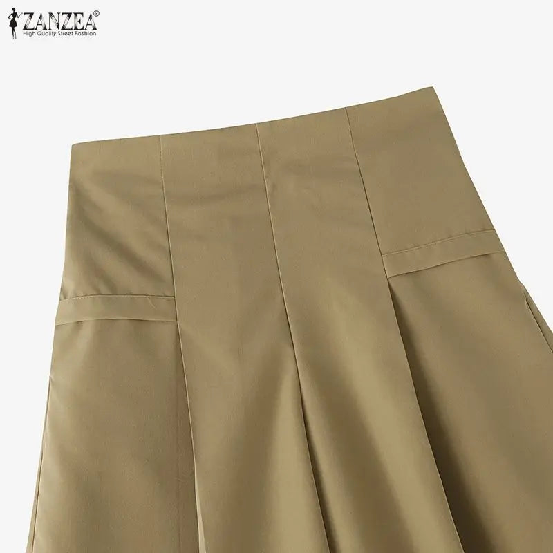 Casual Wide Leg Cropped Trousers With Elastic Waist for Women