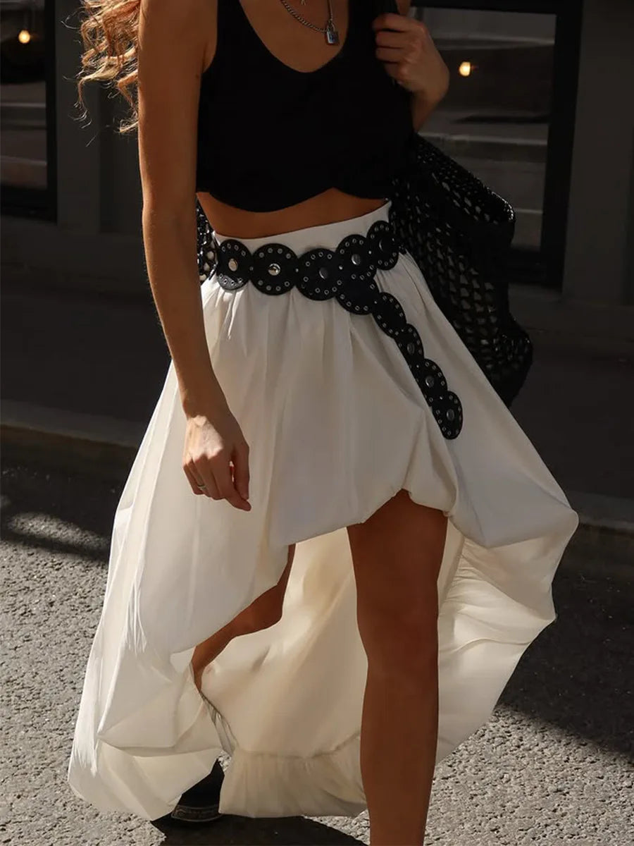 Cotton Ruched Asymmetric Midi Skirt